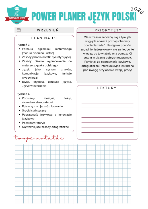 Karta plan tygodnia – priorytety i bloki