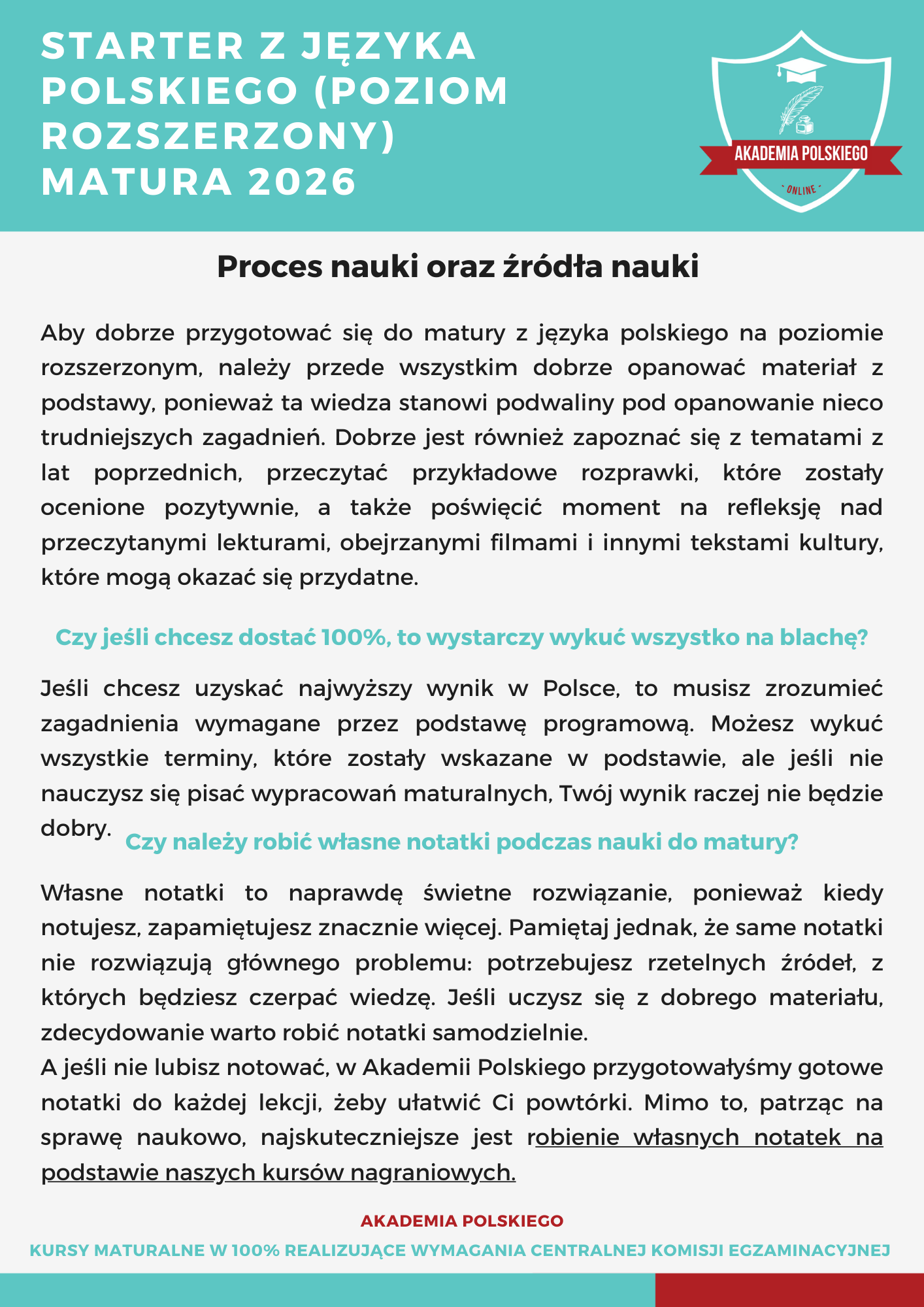 Plan nauki do matury z polskiego 2026